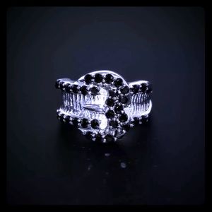 Black Diamante Buckle Sterling Silver Ring